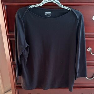 Lands' End Black Boat Neck 3/4 Sleeve Top